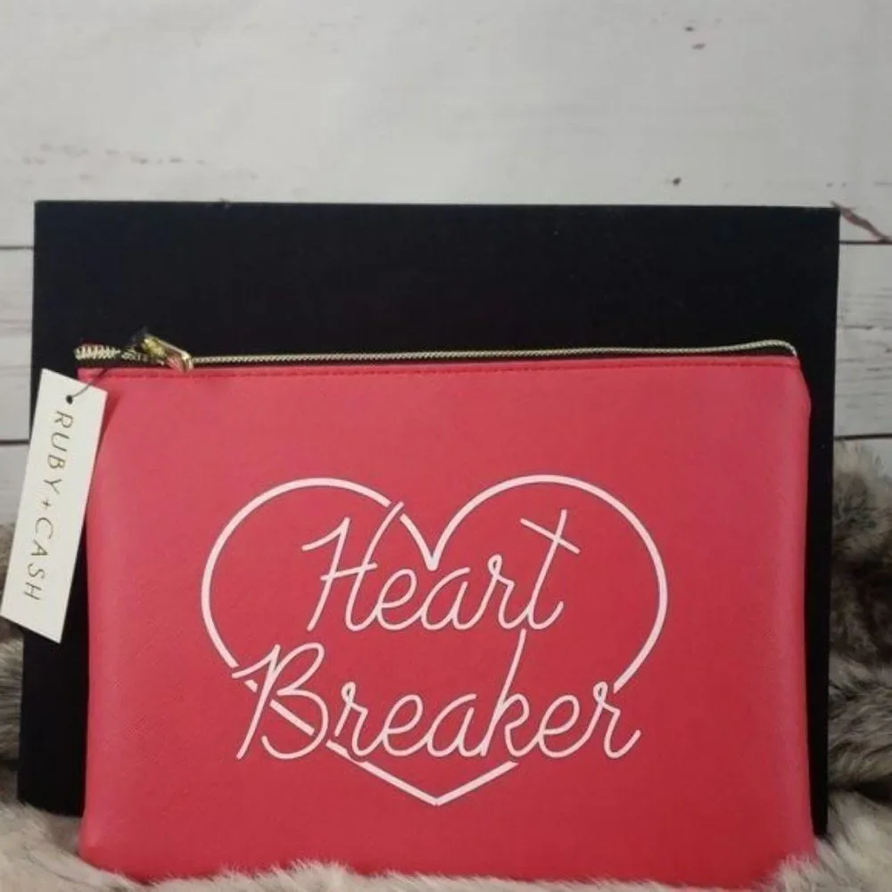 Ruby + Cash Heart Breaker Makeup Pouch Red Faux Leather Cosmetic Bag RC-1593